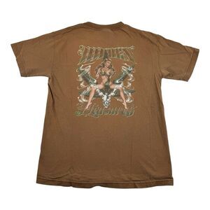 Vtg Y2k Hidden Pleasures T Shirt Graphic‎ Mens Medium Brown Skull Woman Black